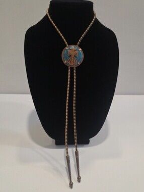 Vintage Bell Trading Post Copper Thunderbird Bolo Tie Turquoise marbled cabochon